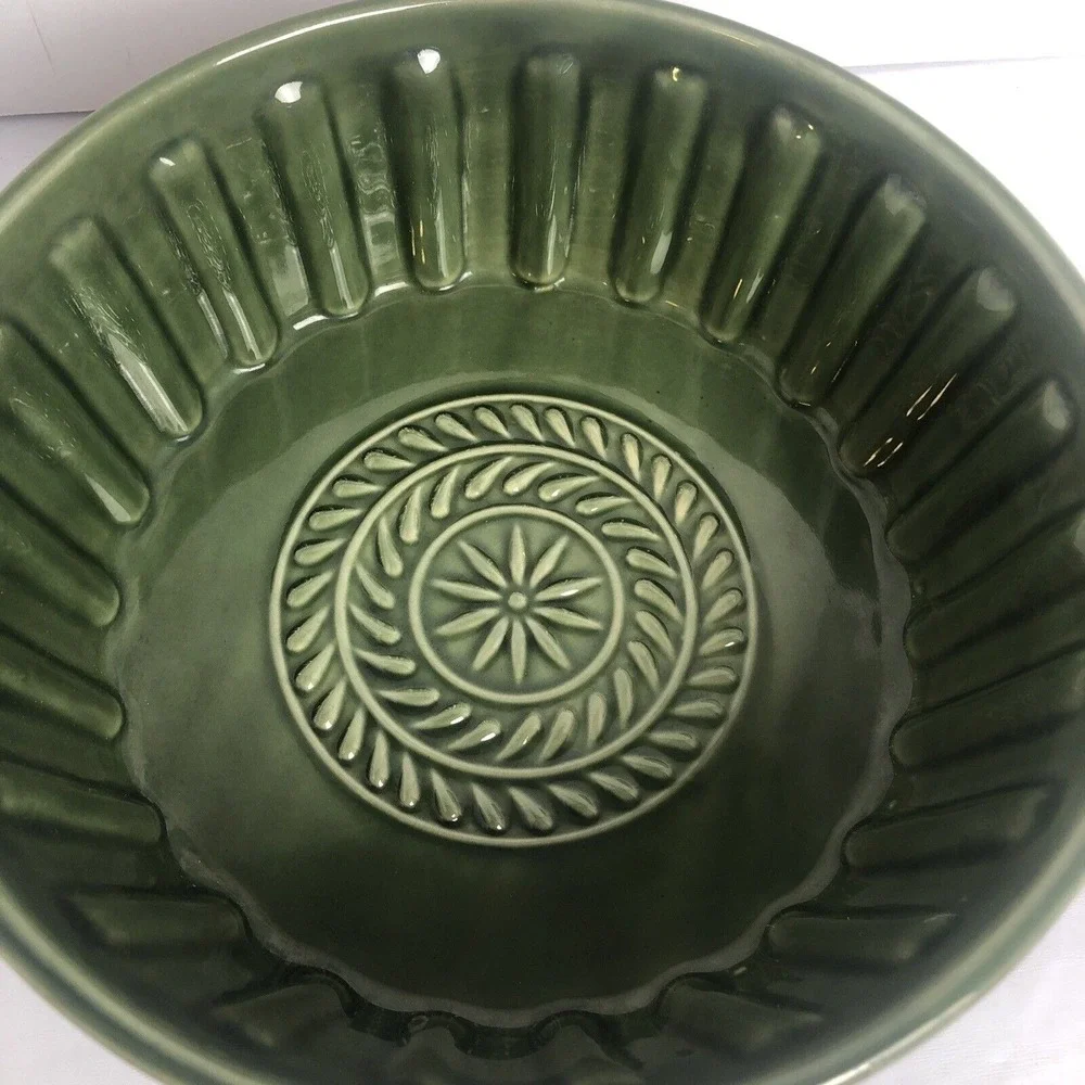 Savinio Designs Covered Casserole Dish Stoneware Handle Lid Brown Green 9